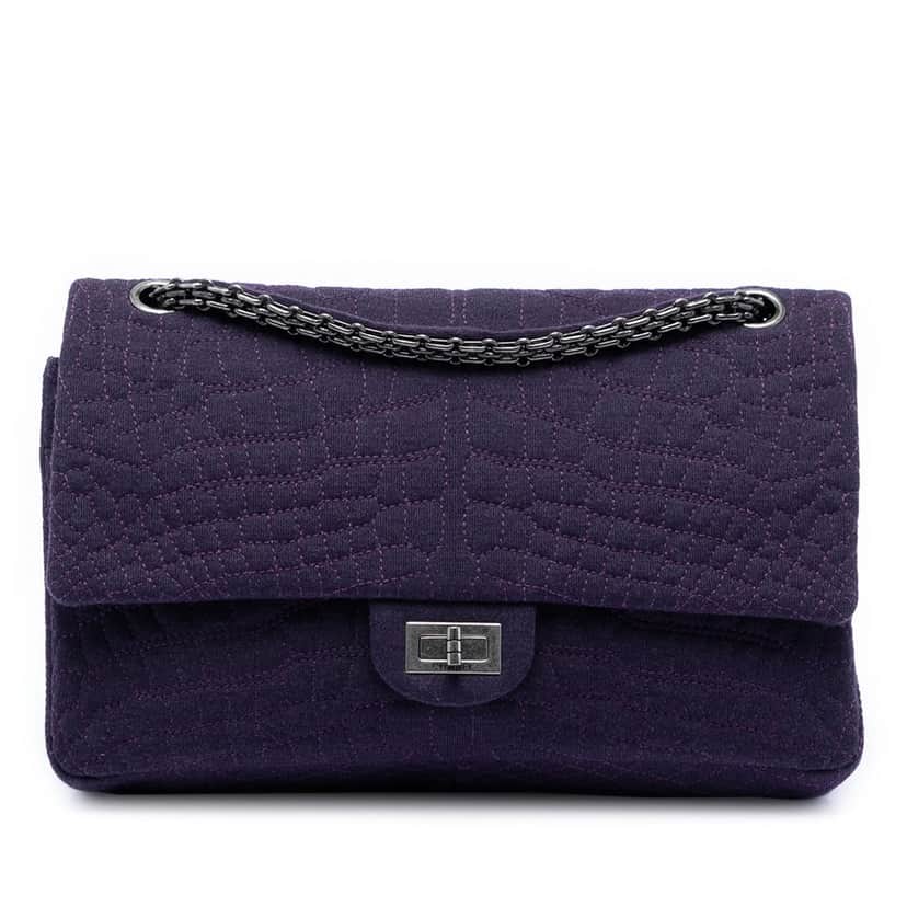 Chanel Quilted Jersey Coco Croc Reissue 2.55 Double Flap 226 Purple Very good condition - Front View