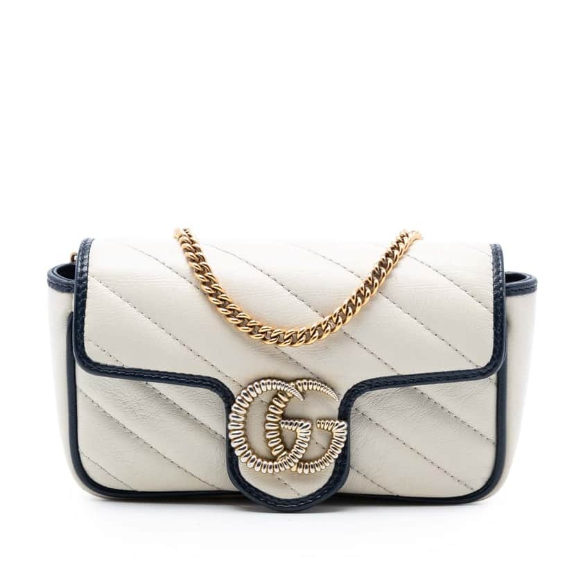 Gucci Super Mini GG Marmont Matelasse Leather Torchon Flap Crossbody White Leather Very good condition - Front View
