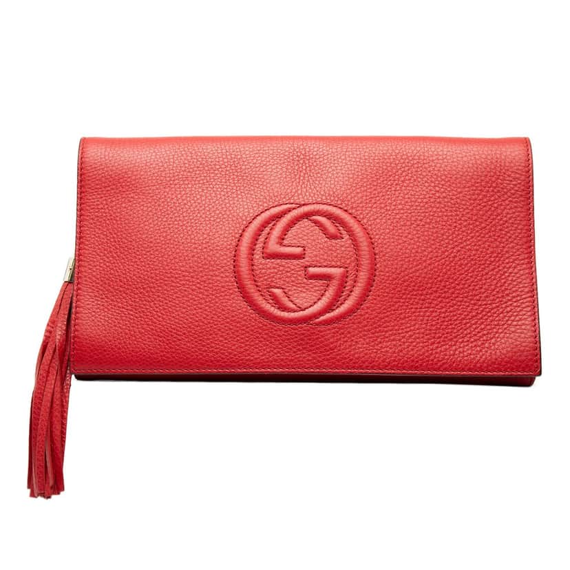 Gucci Leather Soho Disco Clutch Red Leather Very good condition - Front View