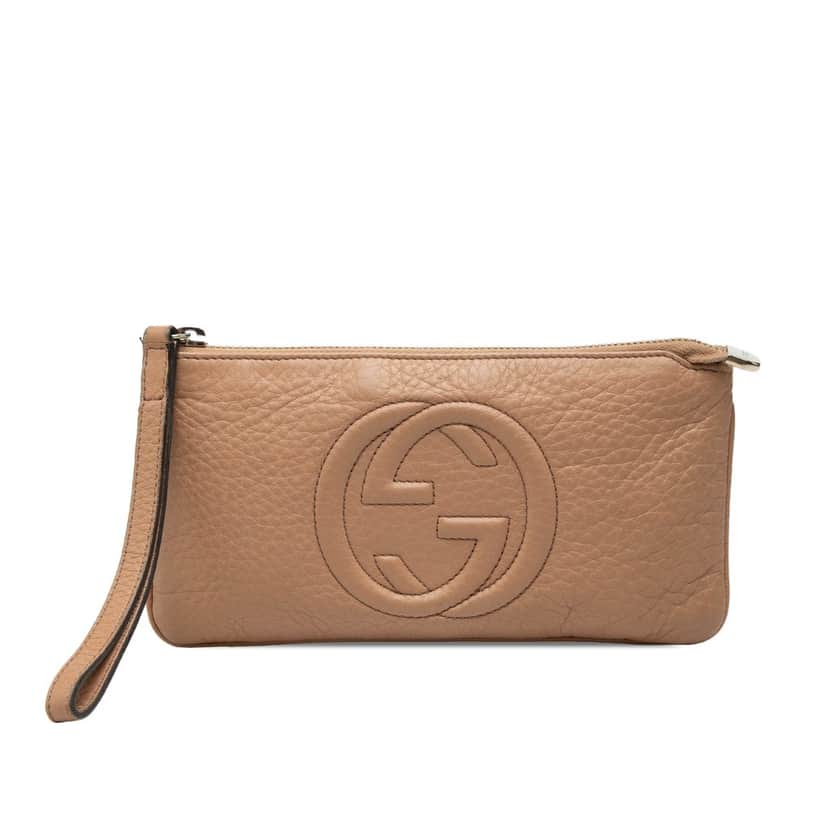 Gucci Calfskin Soho Pouch Beige Leather Very good condition - Front View