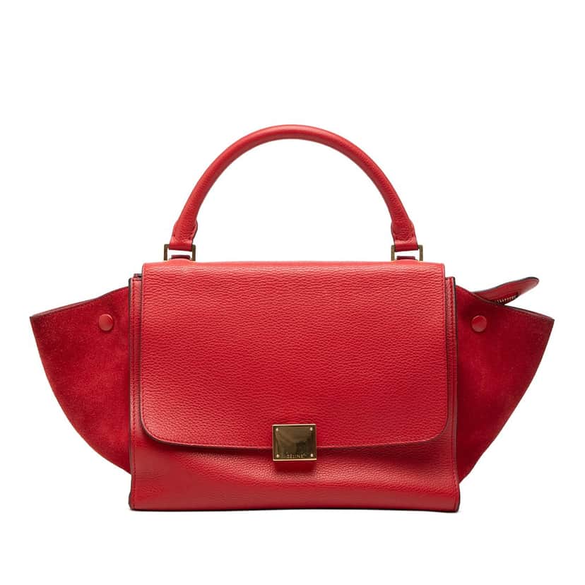 Celine Small Drummed Calfskin and Suede Trapeze Satchel Red Leather Very good condition - Front View