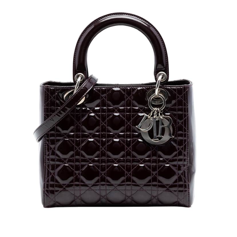 Dior Medium Patent Cannage Lady Dior Purple Leather Very good condition - Front View