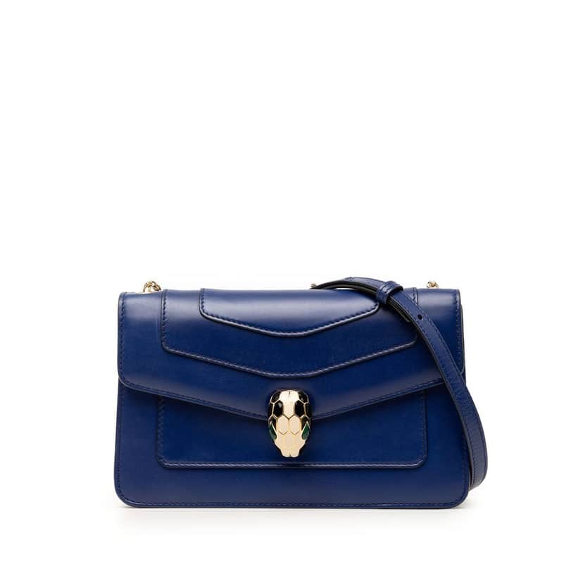 Bvlgari Small Leather Serpenti Forever Chain Crossbody Blue Leather Very good condition - Front View