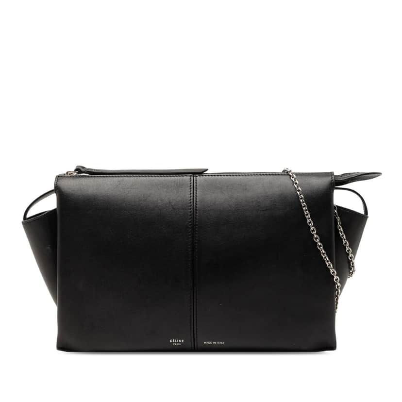 Celine Trifold Leather Clutch On Chain Black Leather Very good condition - Front View