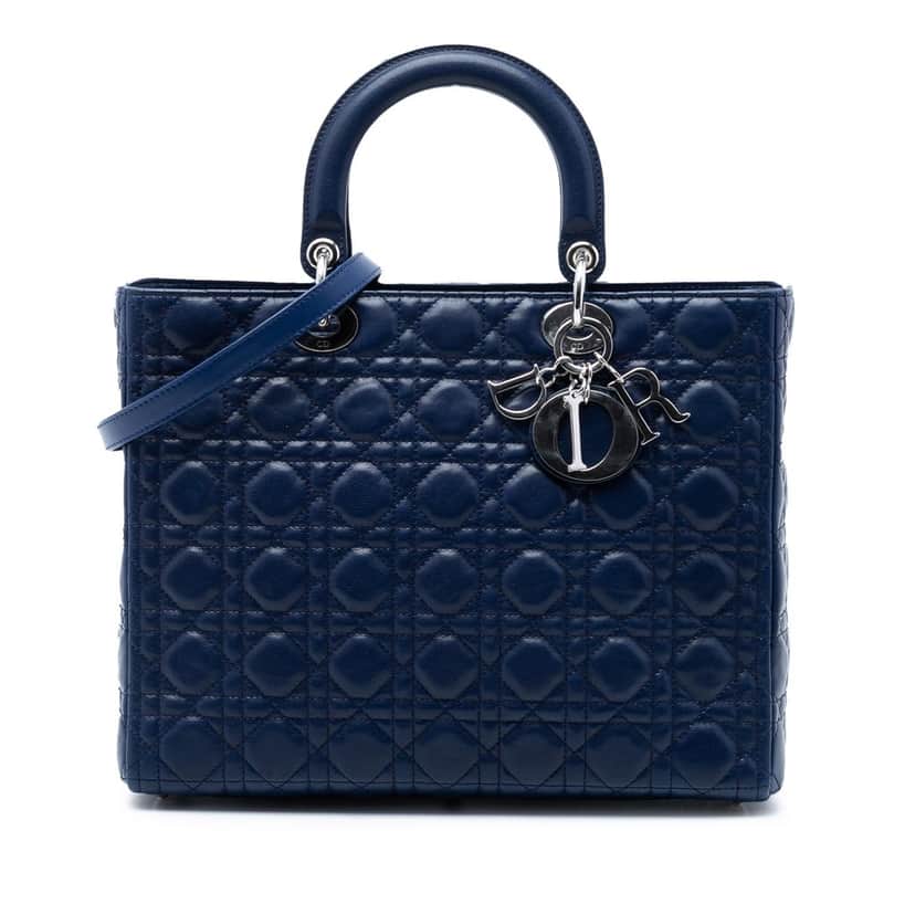 Dior Large Lambskin Cannage Lady Dior Blue Leather Very good condition - Front View