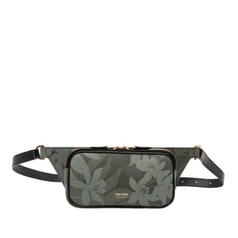 Tom Ford Leather Floral Print Belt Bag Green Leather Very good condition - Front View