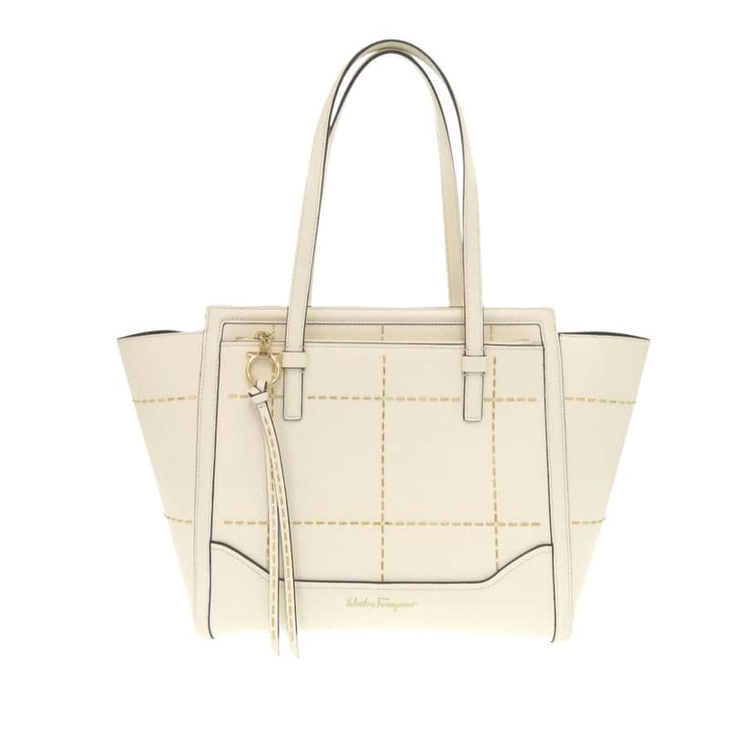 Ferragamo Medium Stitched Leather Amy Tote White Leather Very good condition - Front View