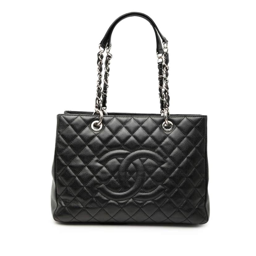 Chanel Caviar Grand Shopping Tote Black Leather Very good condition - Front View