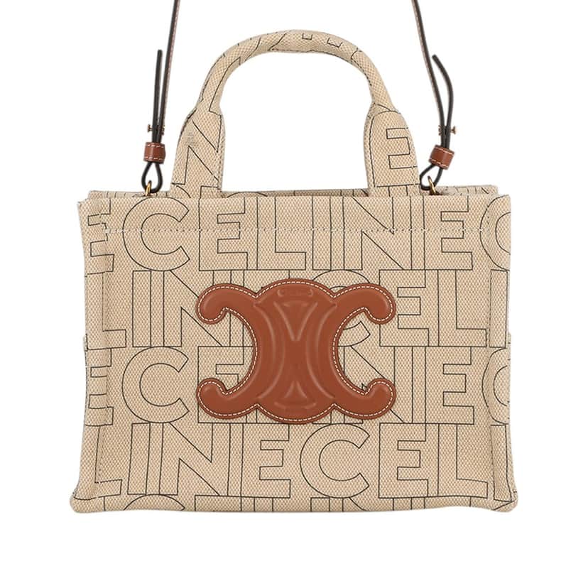 Celine Small Printed Canvas Triomphe Cabas Thais Tote Beige Very good condition - Front View