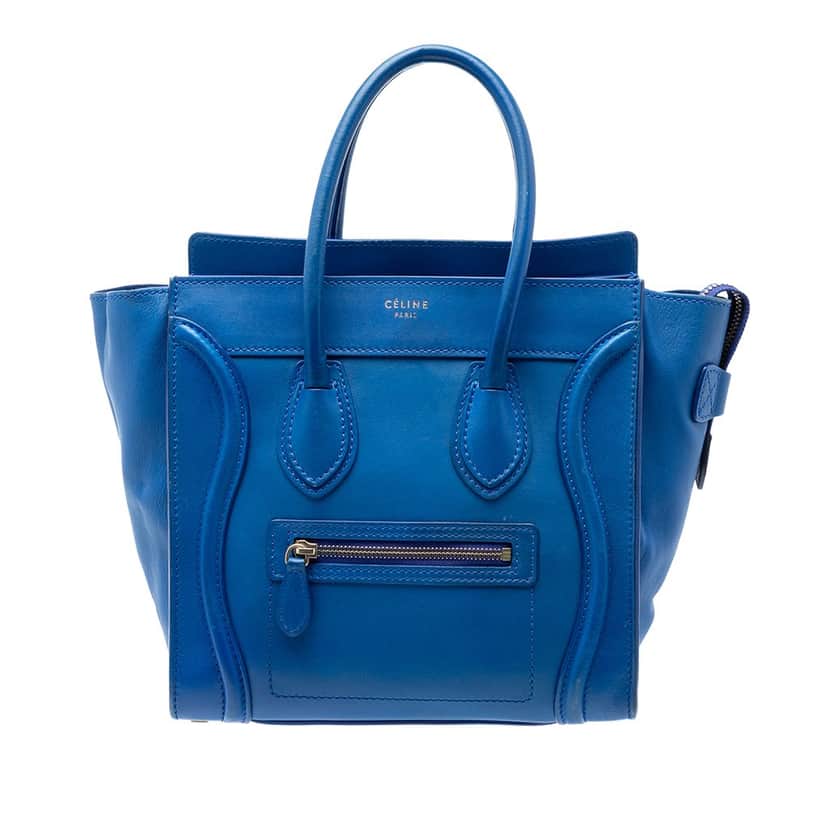 Celine Micro Smooth Calfskin Luggage Tote Blue Leather Very good condition - Front View