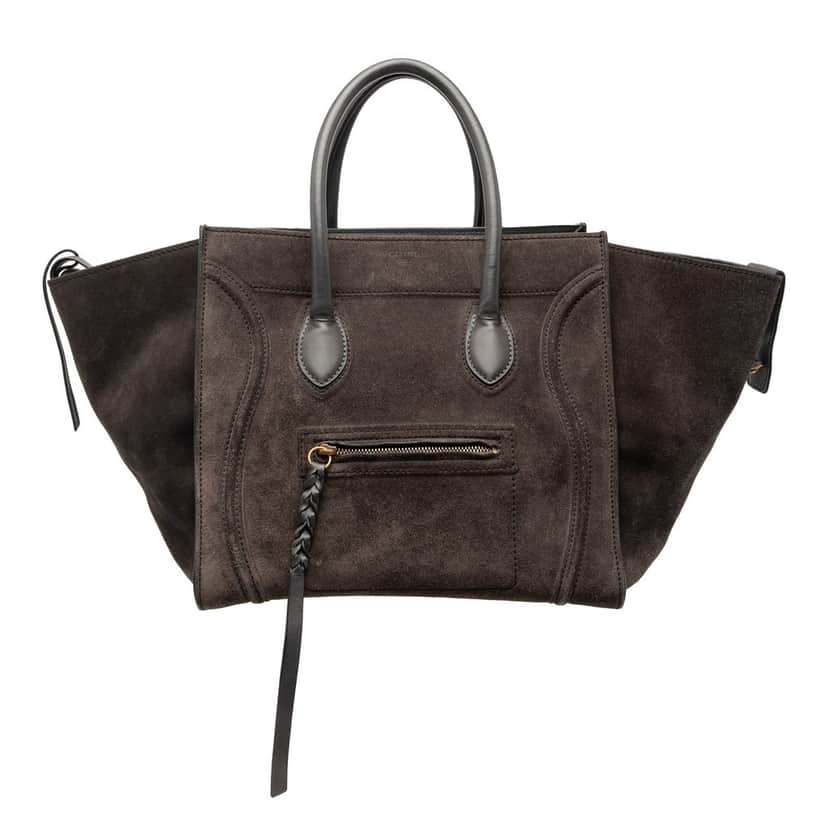 Celine Medium Suede Phantom Luggage Tote Brown Leather Good condition - Front View