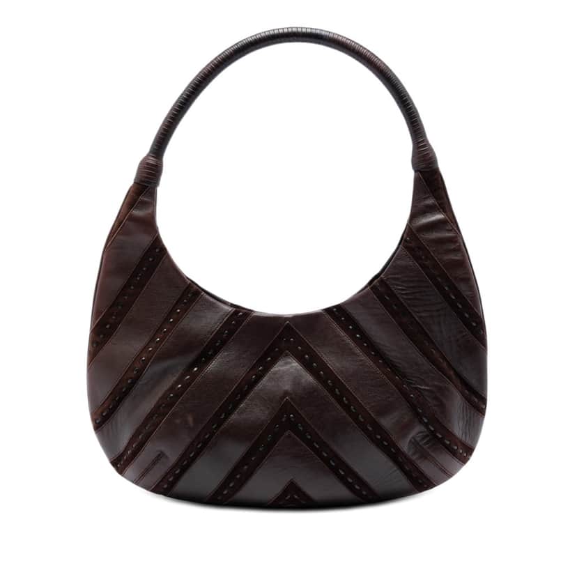 Ferragamo Chevron Calfskin and Studded Suede Hobo Brown Leather Very good condition - Front View