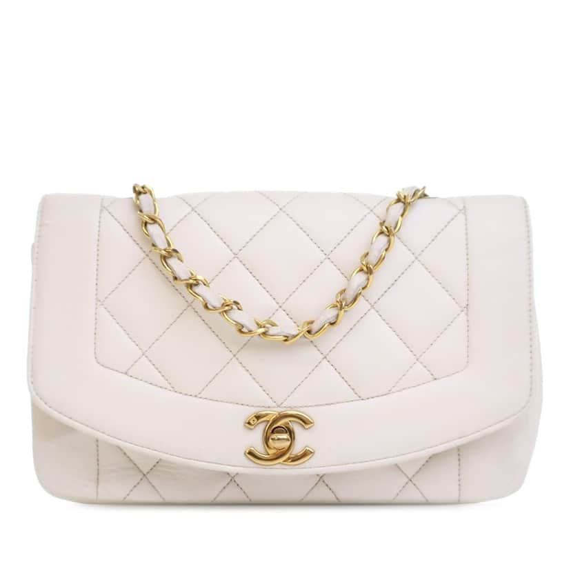 Chanel Small Lambskin Diana Flap White Leather Very good condition - Front View