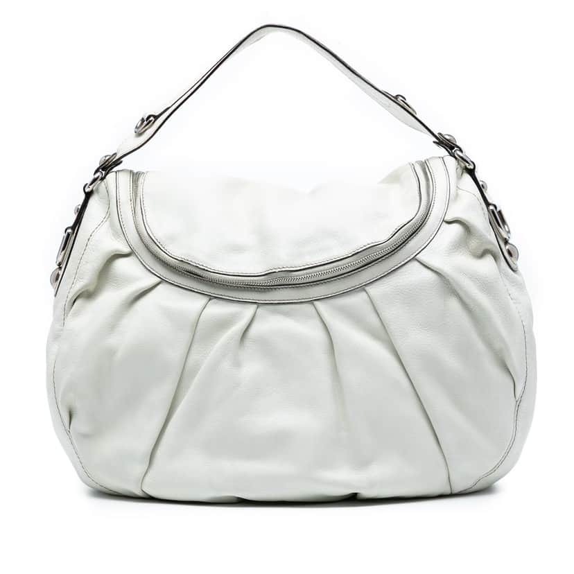 Gucci Medium Pebbled Calfskin Icon Bit Satchel White Leather Never worn, with tag - Front View