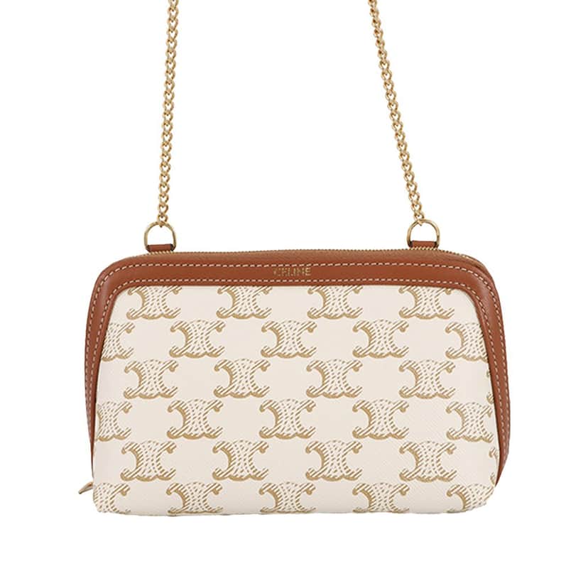 Celine Triomphe Coated Canvas Clutch On Chain White Very good condition - Front View