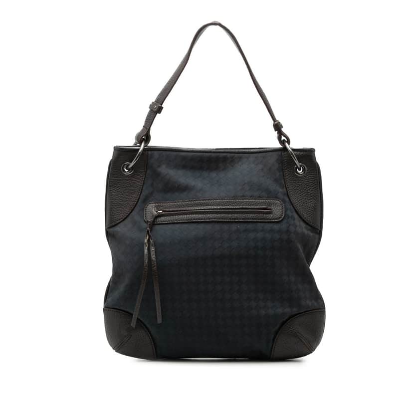 Bottega Veneta Intrecciato Canvas and Leather Hobo Blue Very good condition - Front View