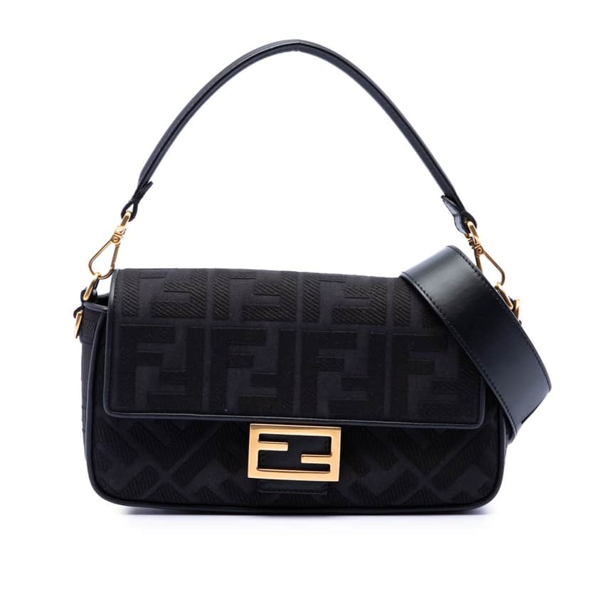 Fendi Zucca Embroidered Canvas Baguette Satchel Black Very good condition - Front View