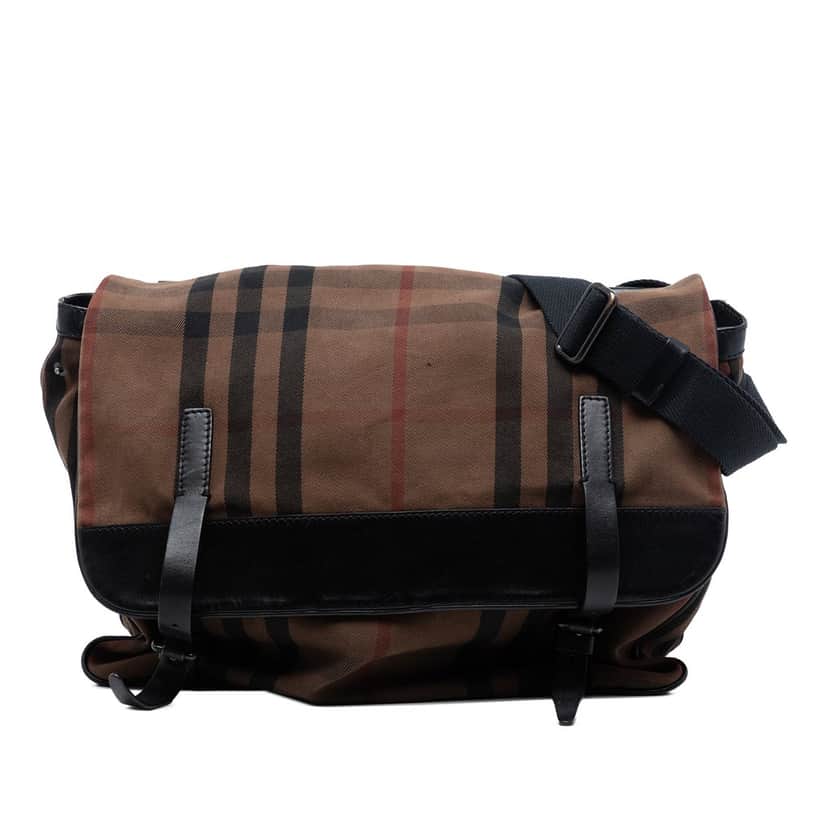 Burberry House Check Canvas Flap Crossbody Brown Very good condition - Front View