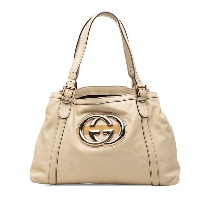 Gucci Calfskin Dialux Britt Tote Brown Leather Very good condition - Front View