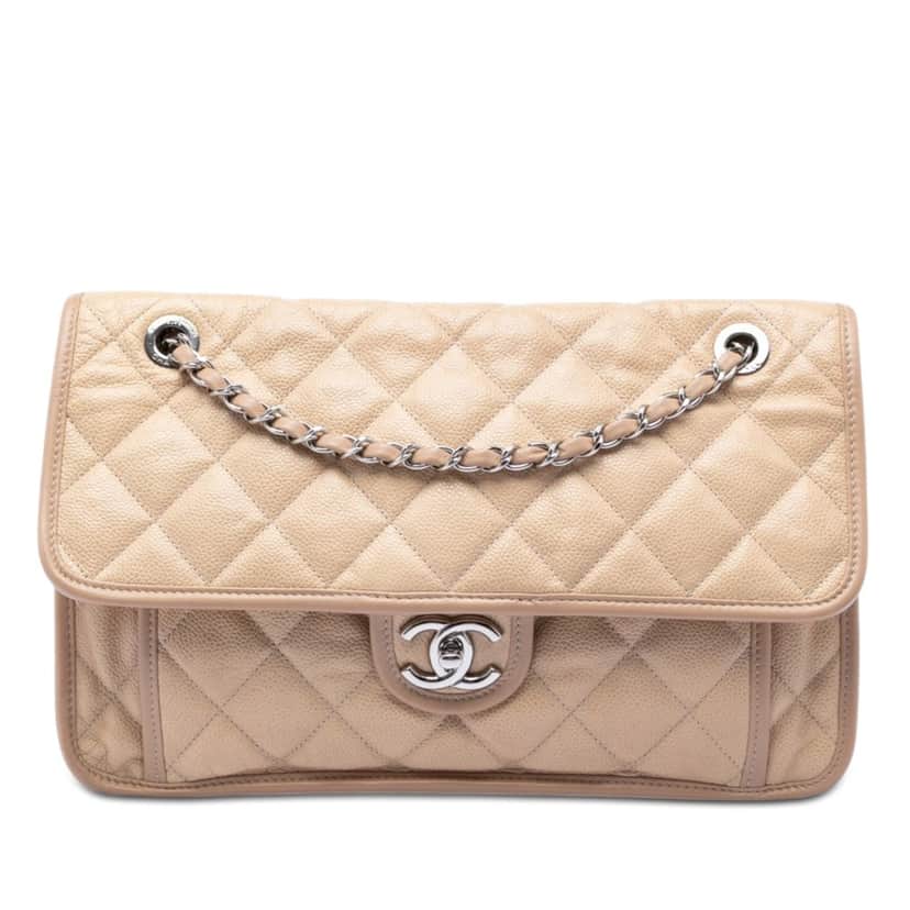 Chanel Medium Caviar French Riviera Flap Beige Leather Very good condition - Front View
