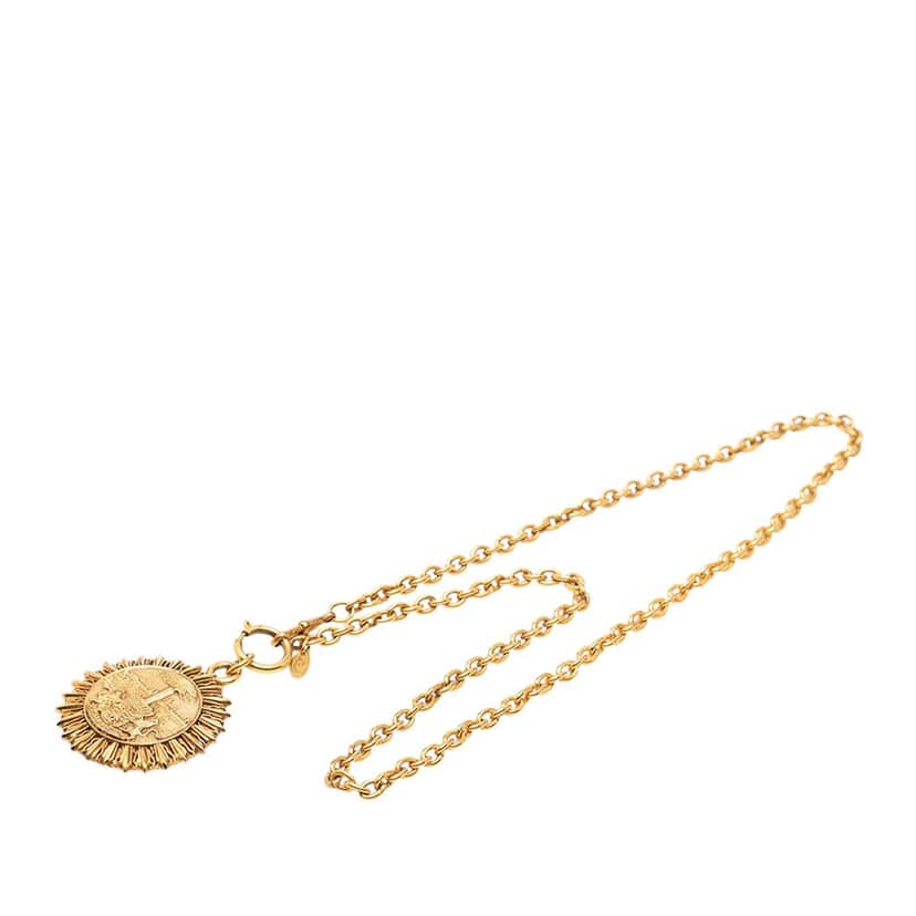 Chanel Gold Plated Medallion Coat of Arms Sunburst Pendant Necklace Gold Metal Very good condition - Front View