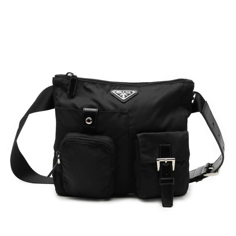Prada Tessuto Multi Pocket Belt Bag Black Very good condition - Front View