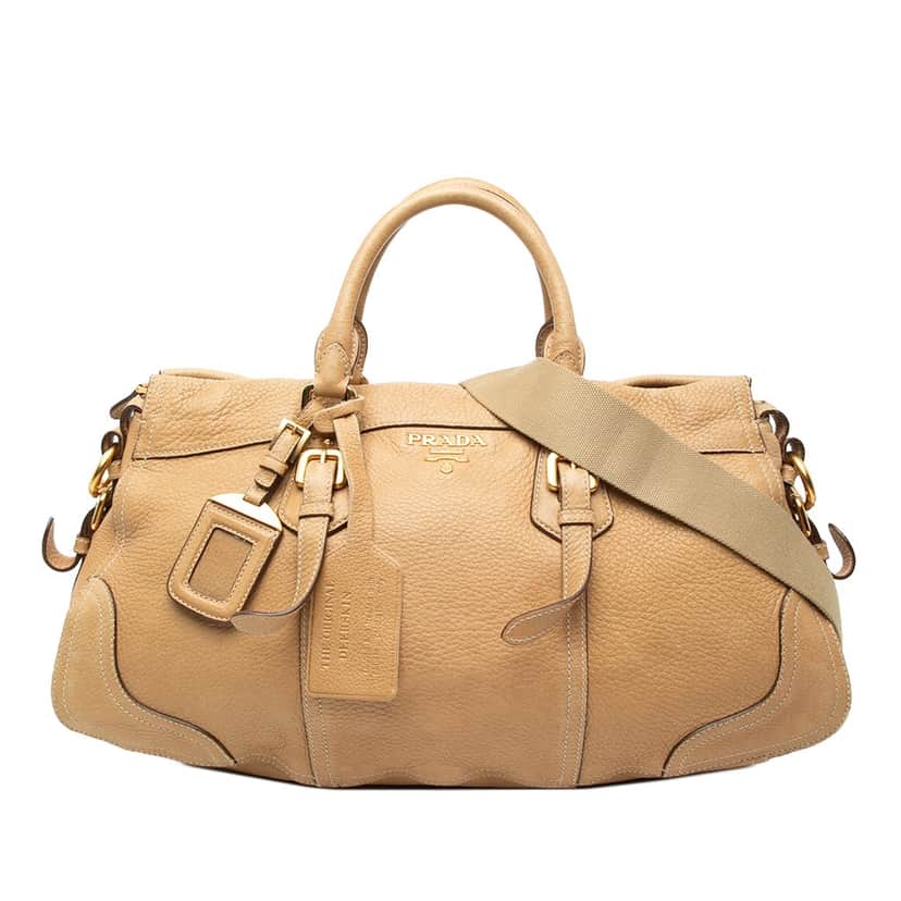 Prada Cervo Antik Shopping Satchel Beige Leather Very good condition - Front View