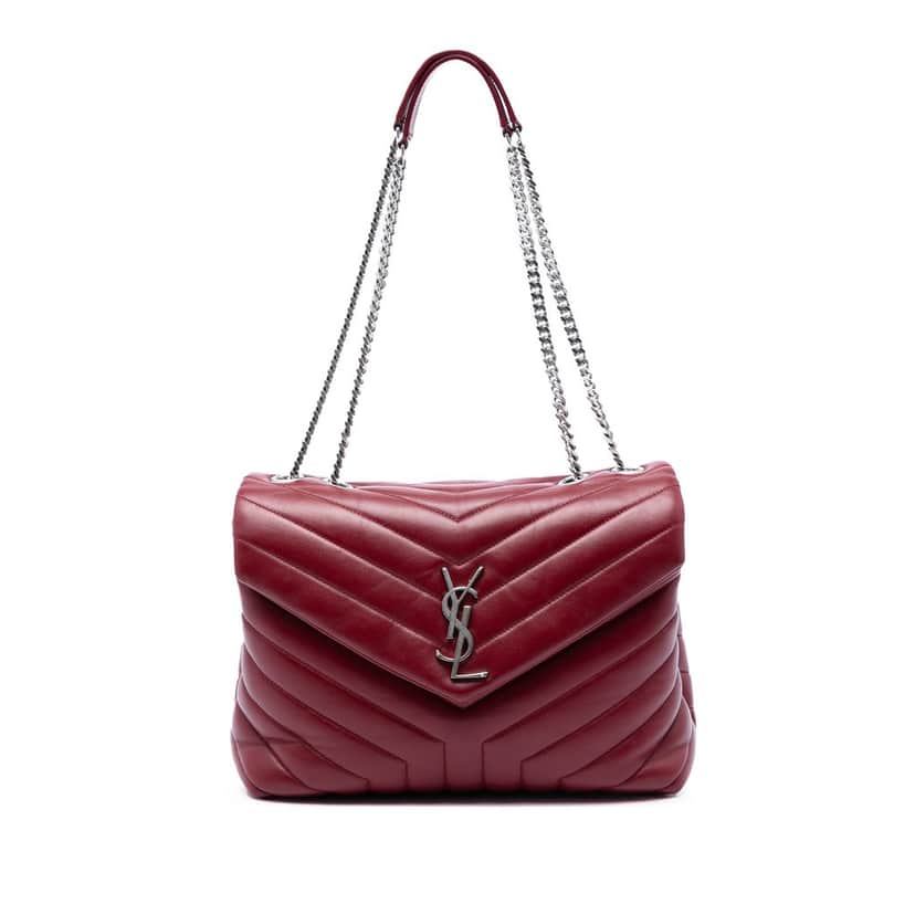 Saint Laurent Medium Matelasse Calfskin Monogram LouLou Shoulder Bag Red Leather Very good condition - Front View
