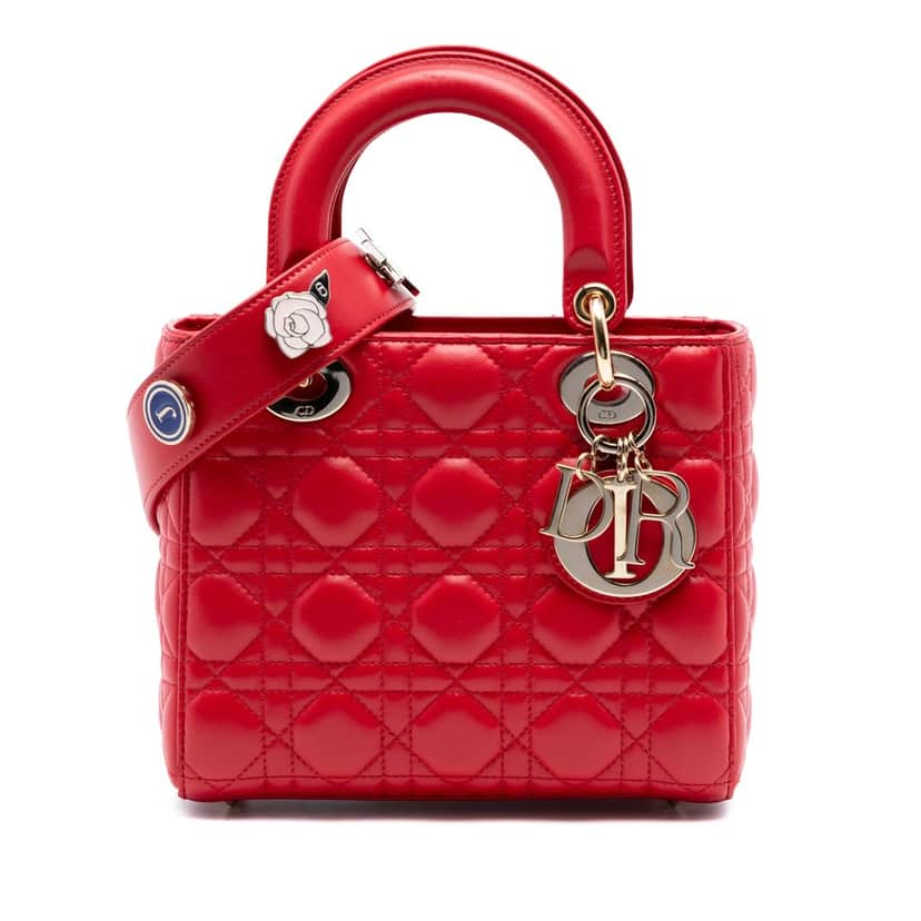Dior Small Lambskin Cannage My ABCDior Lady Dior Red Leather Very good condition - Front View