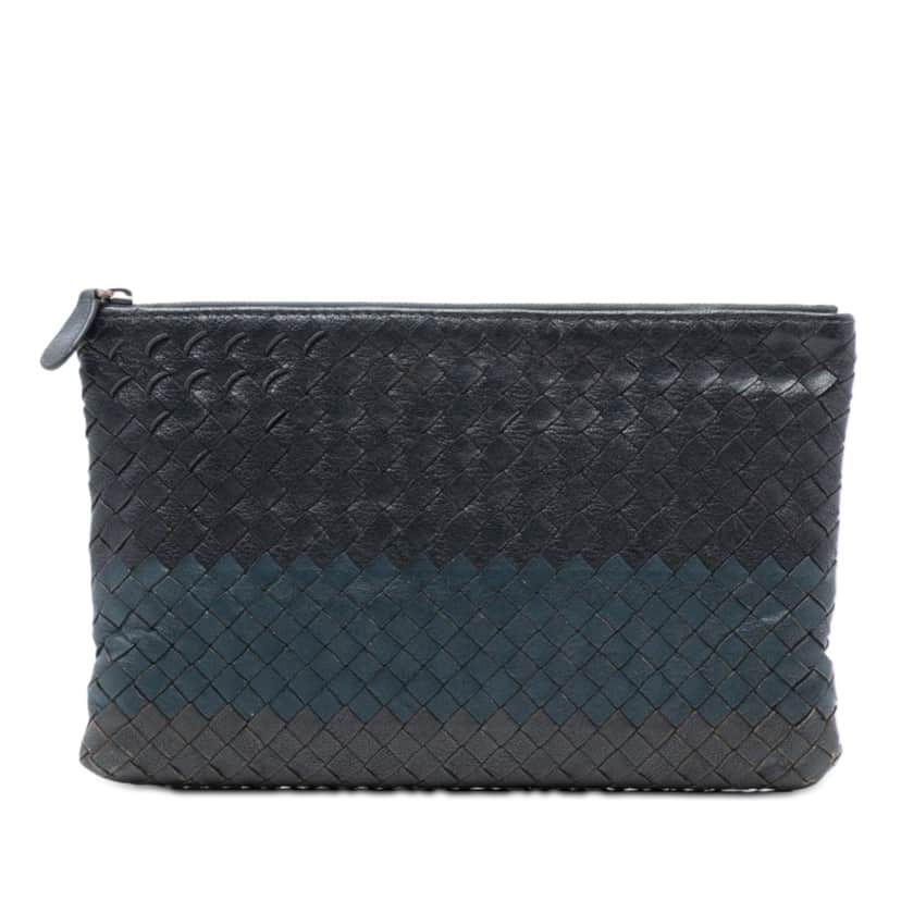 Bottega Veneta Tricolor Nappa Intrecciato Clutch Black Leather Very good condition - Front View