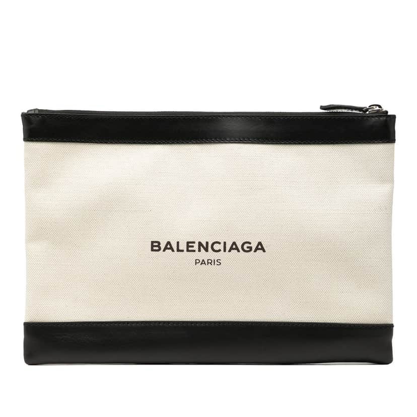 Balenciaga M Canvas Navy Clip Clutch White Very good condition - Front View