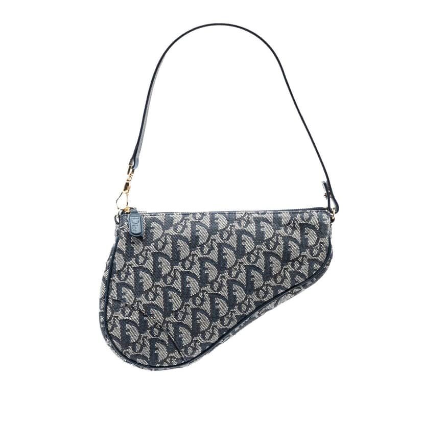 Dior Mini Diorissimo Canvas Saddle Pochette Blue Very good condition - Front View