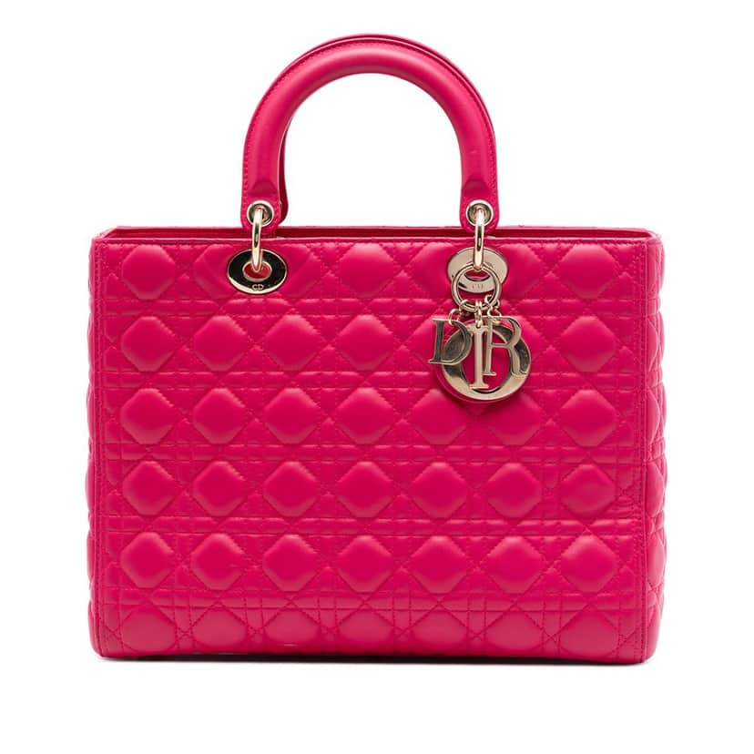 Dior Large Lambskin Cannage Lady Dior Pink Leather Very good condition - Front View