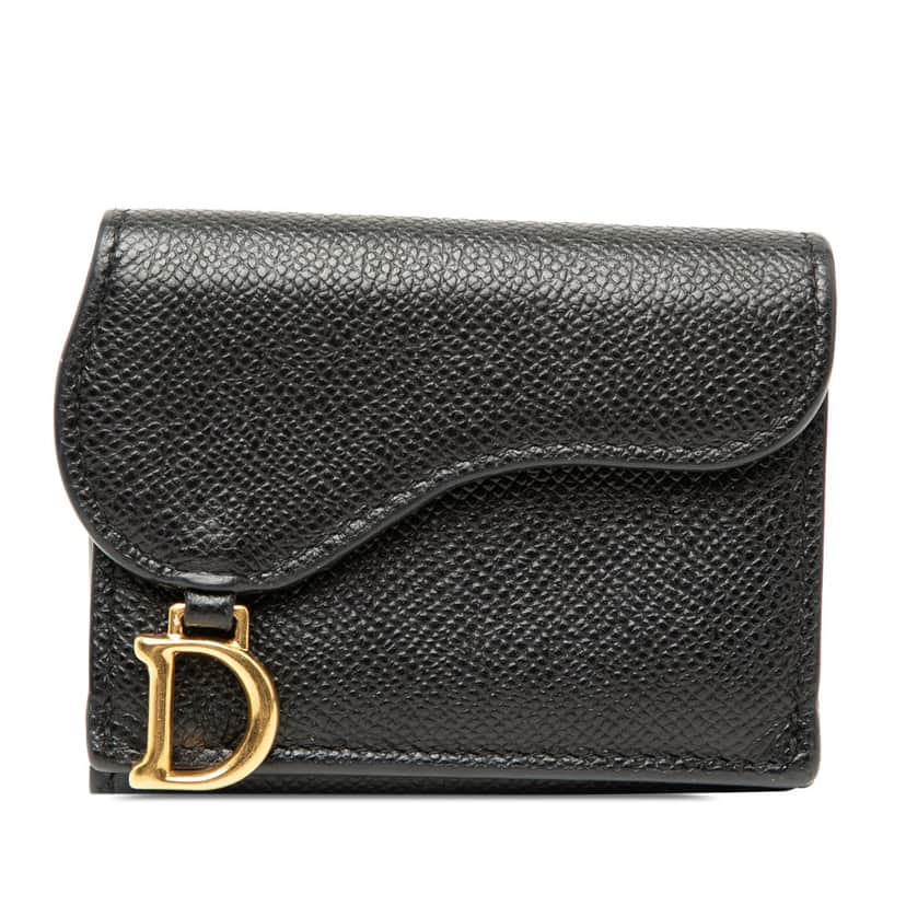 Dior Grained Calfskin Saddle Trifold Wallet Black Leather Very good condition - Front View