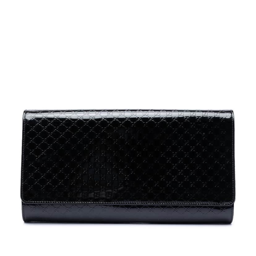 Gucci Microguccissima Patent Broadway Clutch Black Leather Very good condition - Front View