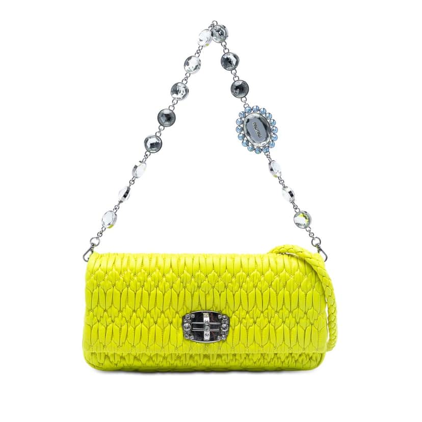 Miu Miu Matelasse Nappa Crystal Chain Satchel Yellow Leather Very good condition - Front View