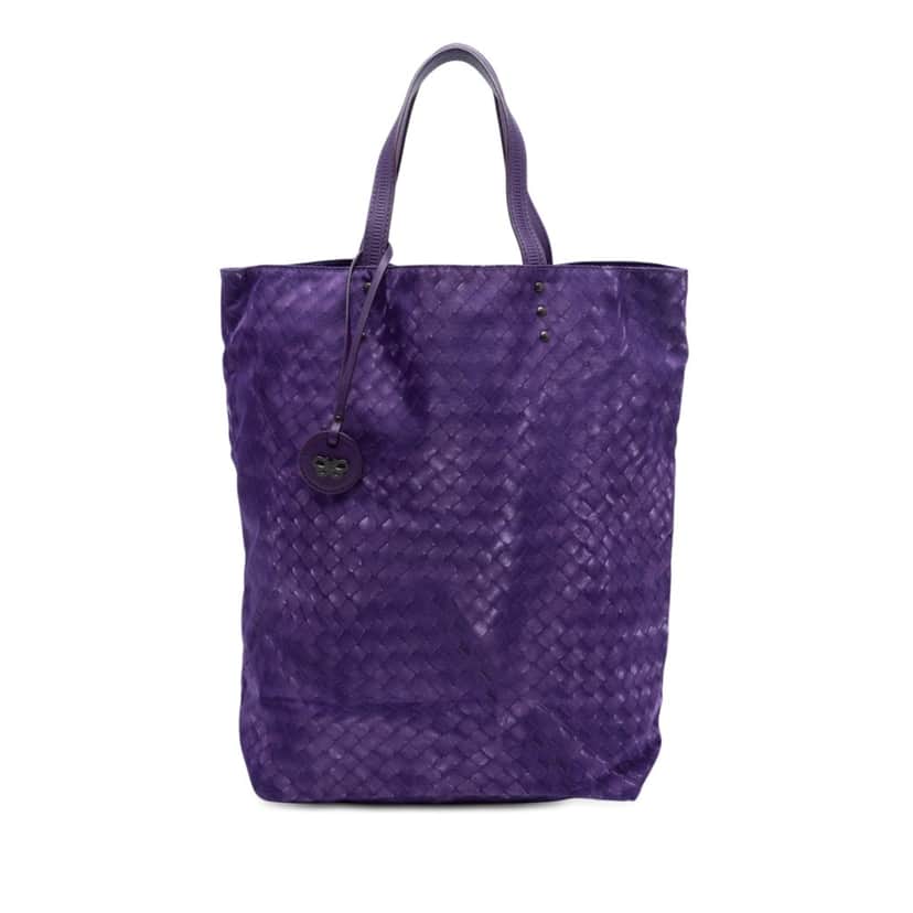 Bottega Veneta Nylon Intrecciolusion Vertical Tote Purple Very good condition - Front View