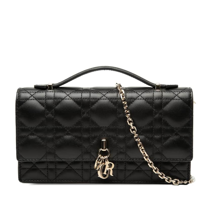 Dior Mini Lambskin Cannage My Dior Satchel Black Leather Very good condition - Front View