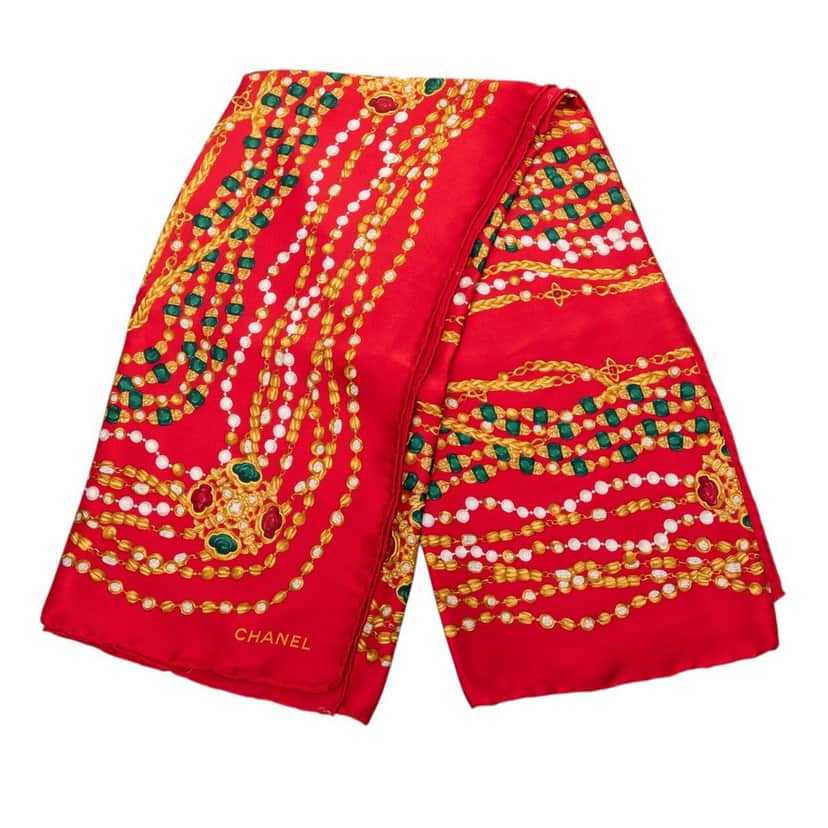 Chanel Gripoix Print Silk Scarf Red Very good condition - Front View