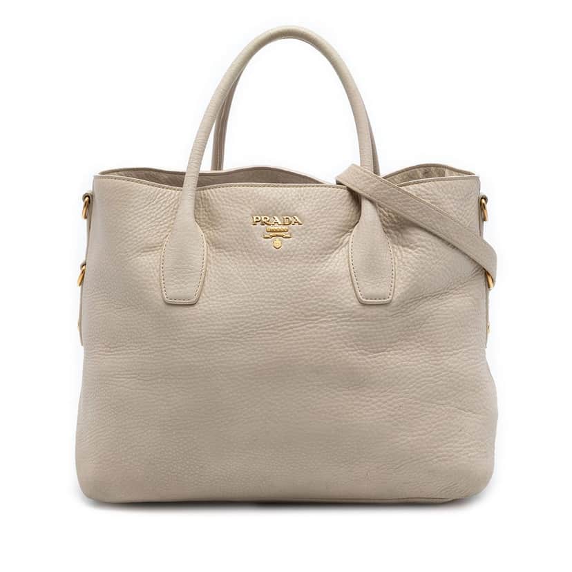 Prada Vitello Daino Open Convertible Tote Beige Leather Very good condition - Front View