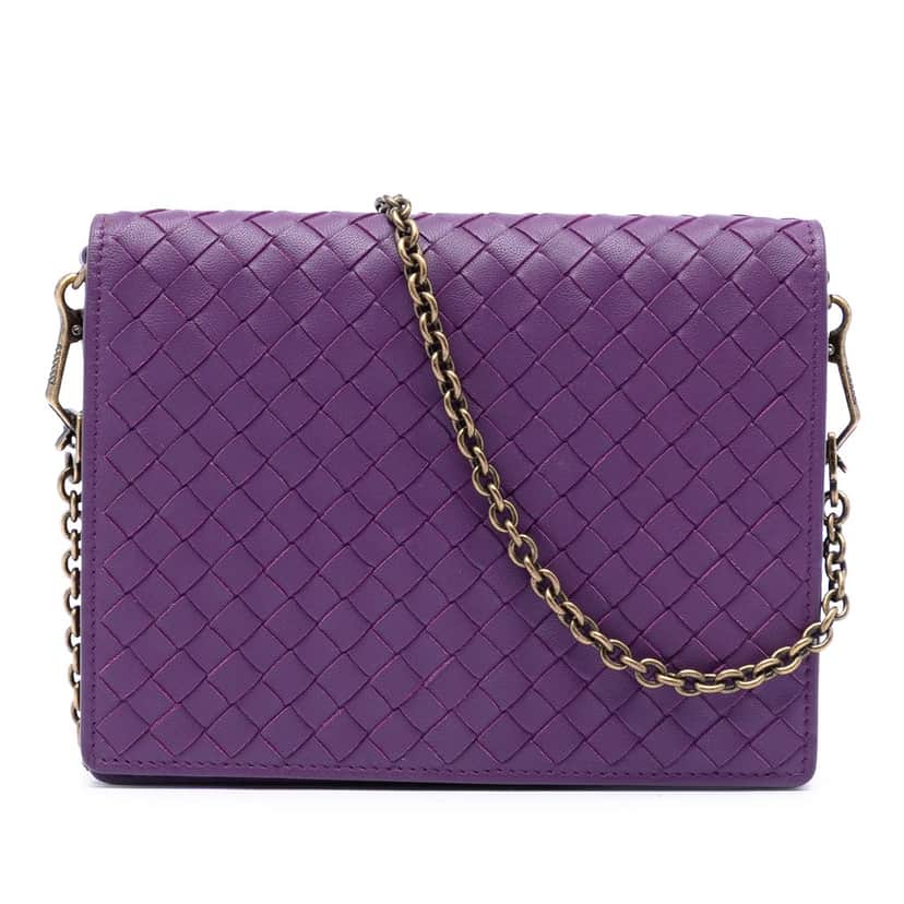 Bottega Veneta Nappa Intrecciato Wallet On Chain Purple Leather Very good condition - Front View