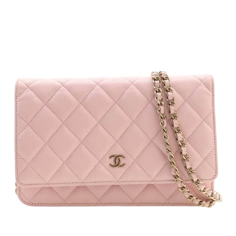 Chanel Classic Caviar Wallet On Chain Pink Leather Very good condition - Front View