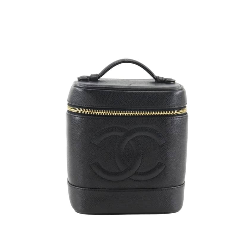 Chanel CC Caviar Vanity Case Black Leather Very good condition - Front View