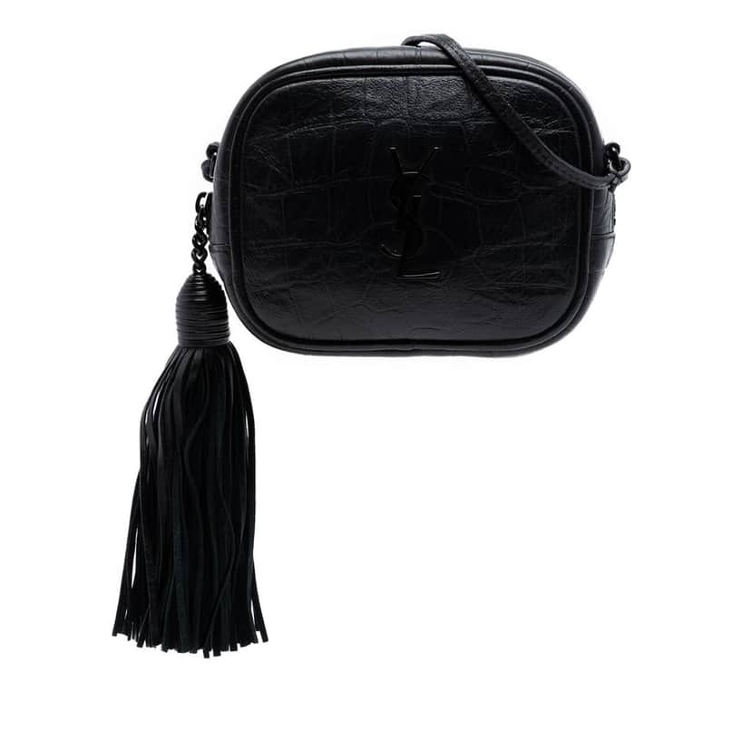 Saint Laurent Mini Croc Embossed Leather Blogger Camera Bag Black Leather Very good condition - Front View