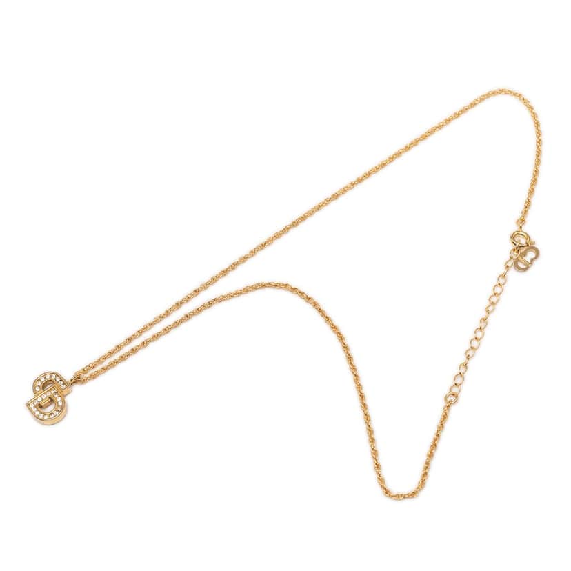 Dior Gold Plated Strass CD Logo Pendant Necklace Gold Metal Very good condition - Front View