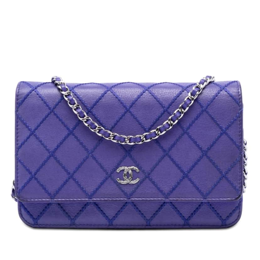 Chanel CC Quilted Calfskin Fancy Wallet On Chain Blue Leather Very good condition - Front View