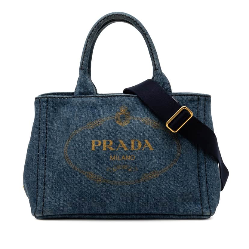 Prada Small Denim Canapa Logo Satchel Blue Very good condition - Front View