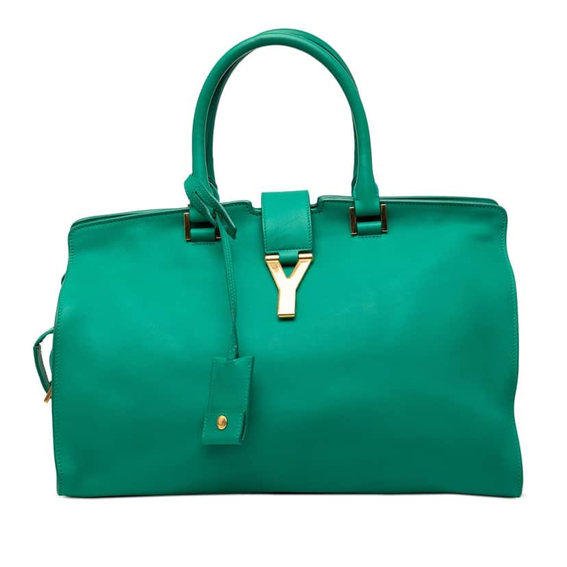 Saint Laurent Medium Calfskin Cabas Chyc Satchel Green Leather Very good condition - Front View