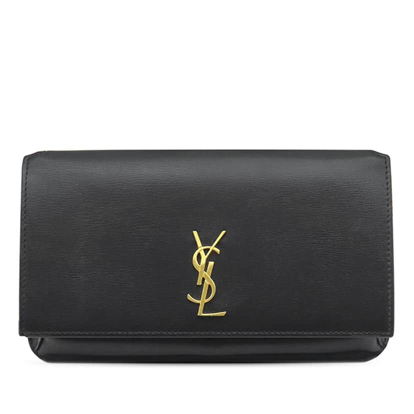 Saint Laurent Smooth Calfskin Monogram Cassandre Phone Holder Black Leather Very good condition - Front View