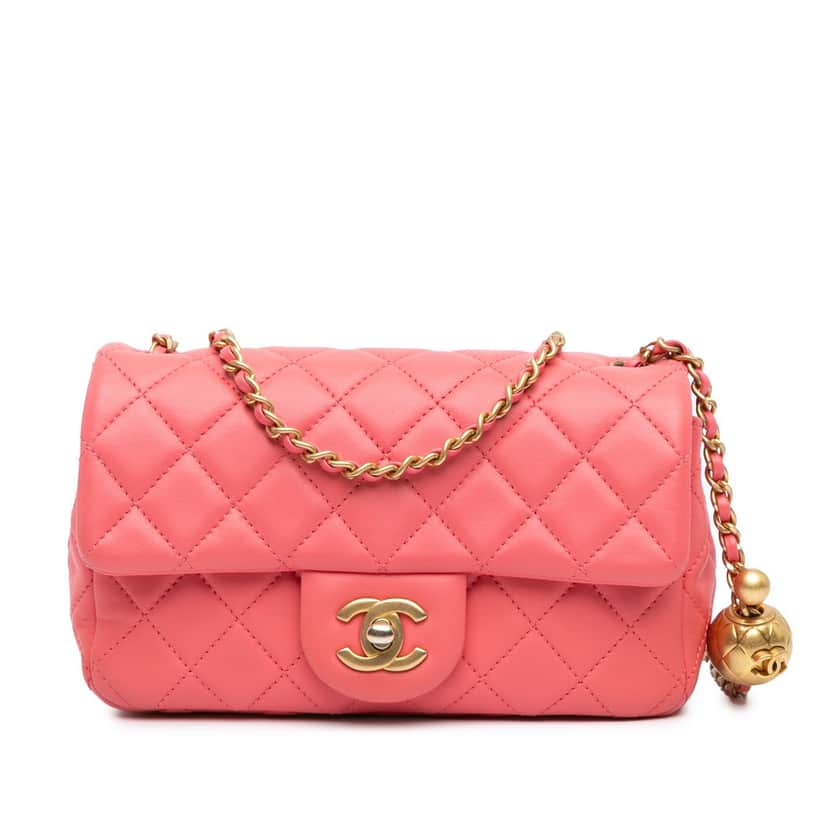 Chanel Mini Rectangular Classic Lambskin Pearl Crush Single Flap Pink Leather Very good condition - Front View